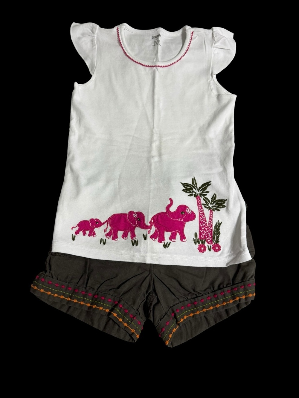 Gymboree White & Pink Elephant Two-Piece Set